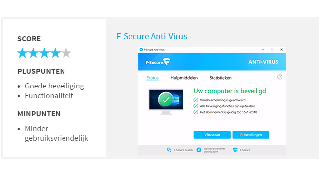 F-Secure Anti-Virus focust alleen op antimalware, wat het heerlijk overzichtelijk houdt.