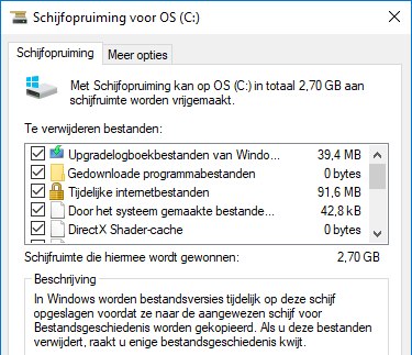 Tip 08 Windows Schijfopruiming is een krachtig hulpmiddel voor het verwijderen van overbodige bestanden.