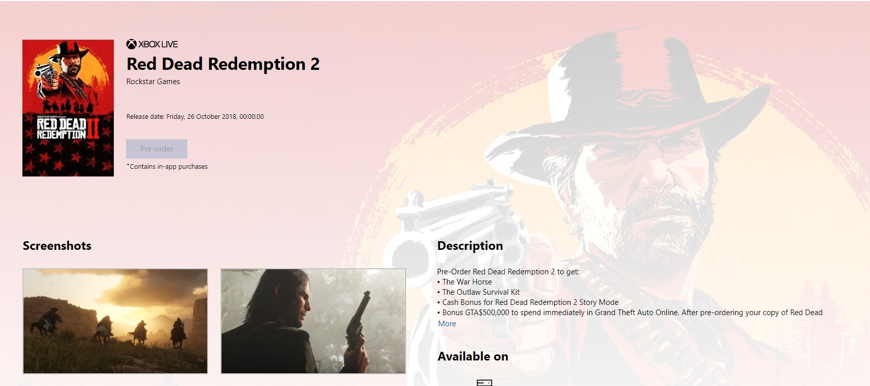Red Dead Redemption 2 pre order bonus screenshot