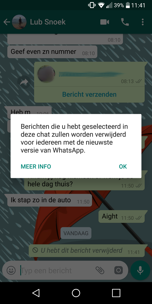 Whatsapp berichten verwijderen voor iedereen lukt niet